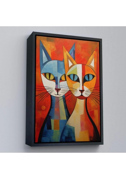 - Çerçeveli Pablo Picasso Tarzı - Soyut Renkli Kediler TABLO-7369