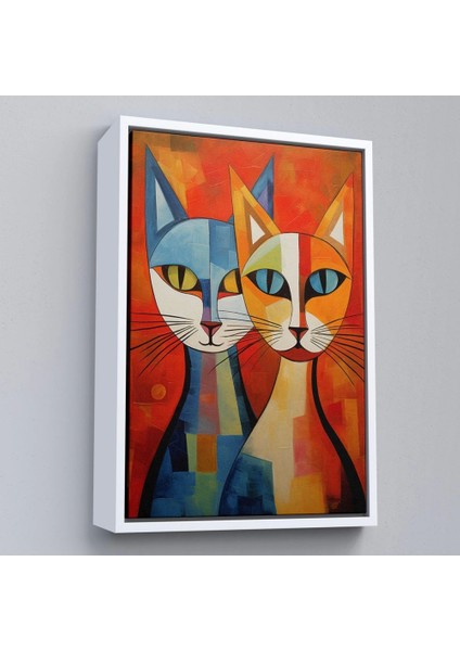 - Çerçeveli Pablo Picasso Tarzı - Soyut Renkli Kediler TABLO-7369