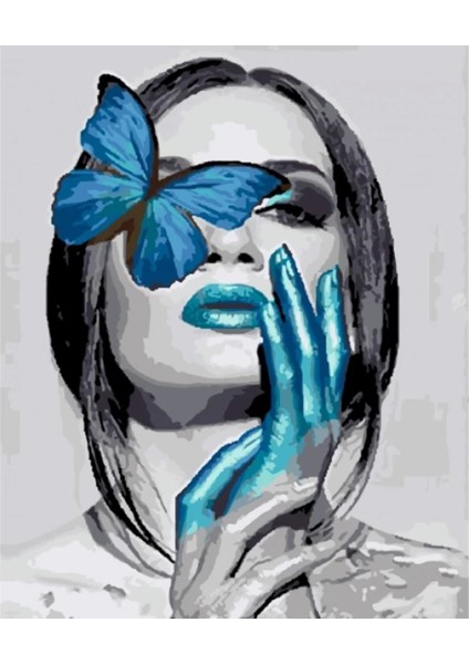 - Kanvas Kelebekli Kadın Sayılarla Boyama Seti Kasnaklı