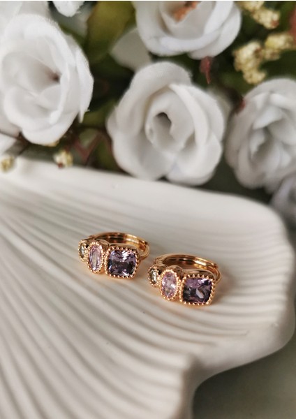 Renkli Zirkon Taşlı Vip Kadın Halka Küpe