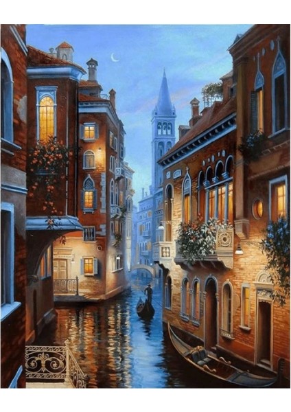 - Kanvas Aşıklar Şehri Venedik Sayılarla Boyama Seti Kasnaklı