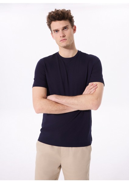 Bisiklet Yaka Düz Lacivert Erkek T-Shirt F5SM-TST 2778