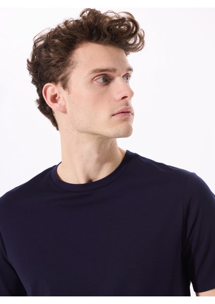 Bisiklet Yaka Düz Lacivert Erkek T-Shirt F5SM-TST 2778 modelleri