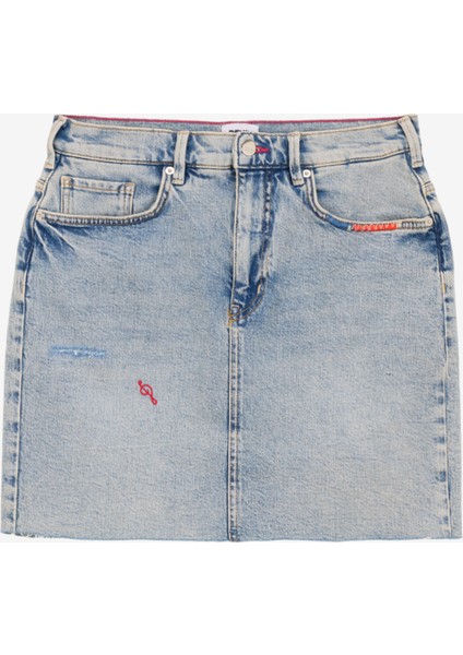 Normal Bel Açık Indigo Kadın Denim Etek DT10350 Mini Denim Etek