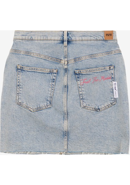 Normal Bel Açık Indigo Kadın Denim Etek DT10350 Mini Denim Etek fiyatları