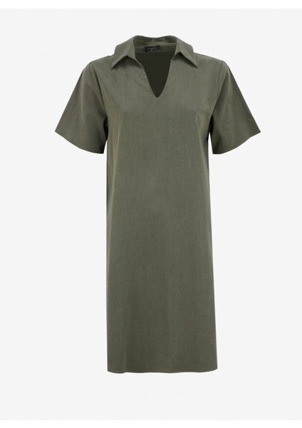 Gömlek Yaka Düz Haki Kısa Kadın Elbise FC5SL-ELB0265