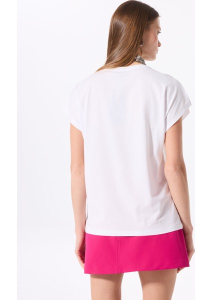 Bisiklet Yaka Taşlı Kırık Beyaz Kadın T-Shirt F5SL-TST0178 indirimleri