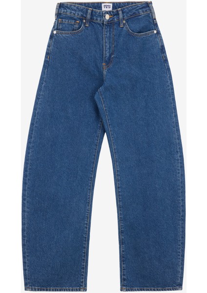JILL Barrel Fit Orta İndigo Kadın Jean Pantolon