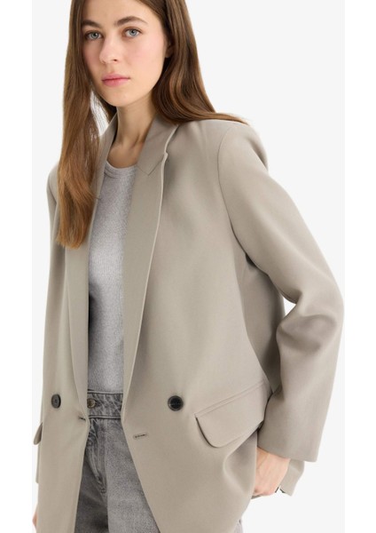 Oversize Geniş Kalıp Ceket Yaka Cepli Düğmeli Blazer Ceket C2457AX25SP fırsatları