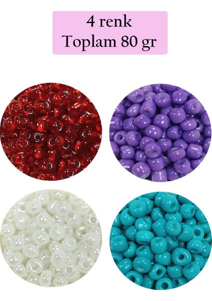 Dökme Cam Kum Boncuk Büyük Boy (6/0) 4 mm - 4 Renk - Toplam 80 Gram - BNC409