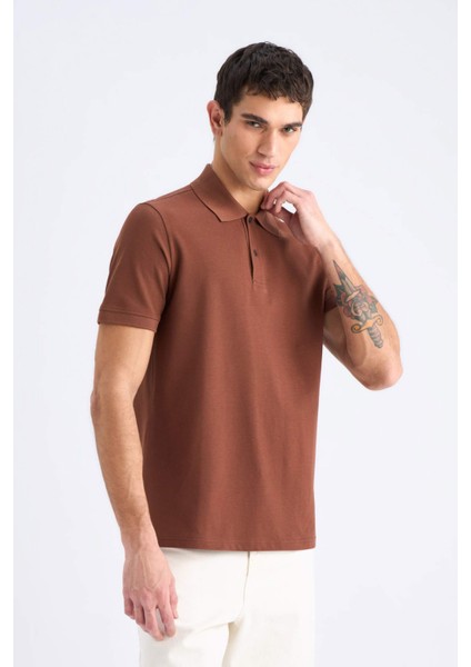 %100 Pamuk Regular Fit Polo Yaka Kısa Kollu Basic Düz Pike Kumaş Tişört C1293AX25SP fırsatları