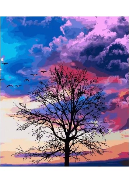 - Kanvas Mor Bulutlar Sayılarla Boyama Seti Kasnaklı