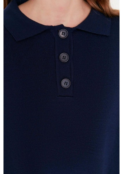 Moda Triko Yüksek Bel Düz Polo Yaka Düşük Kol Casual Günlük Polo Yaka Tunik-Pantolon Triko Takım fırsatları