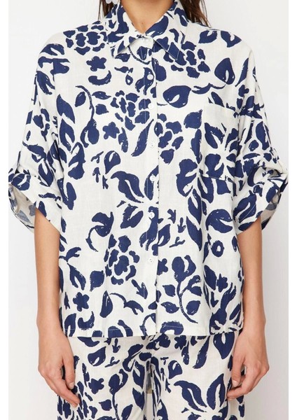 Moda Dokuma Çiçekli Gömlek Yaka Plaj Dokuma Kimono Pantolon Takım