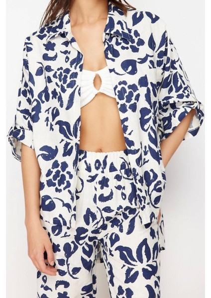 Moda Dokuma Çiçekli Gömlek Yaka Plaj Dokuma Kimono Pantolon Takım modelleri