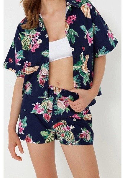 Moda Dokuma Düz Gömlek Yaka Plaj Tropikal Desenli Dokuma Gömlek Şort Takım fiyatları