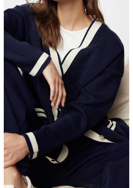 Moda Renk Bloklu V Yaka Düşük Kol Renk Bloklu Gold Düğmeli Cepli Hırka-Pantolon Triko Alt-Üst Takım fiyatları