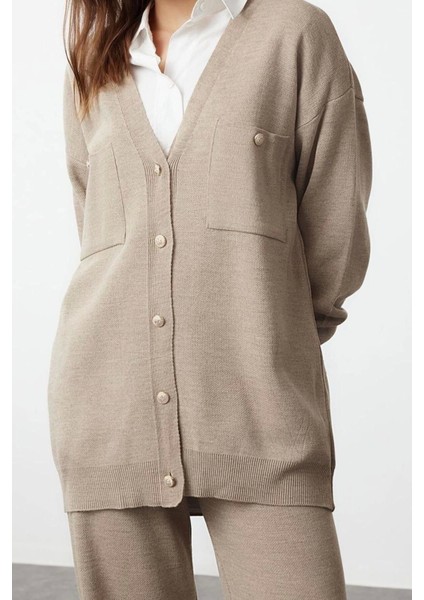 Moda Düz V Yaka Düşük Kol Casual Günlük Siyah Düğmeli Hırka-Pantolon Triko Alt-Üst Takım fiyatları