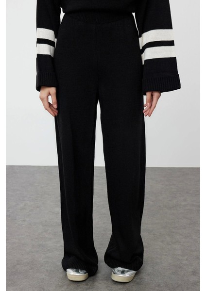 Moda Renk Bloklu Düşük Kol Casual Günlük Indigo Renk Bloklu Çizgili Triko Alt-Üst Takım fırsatları