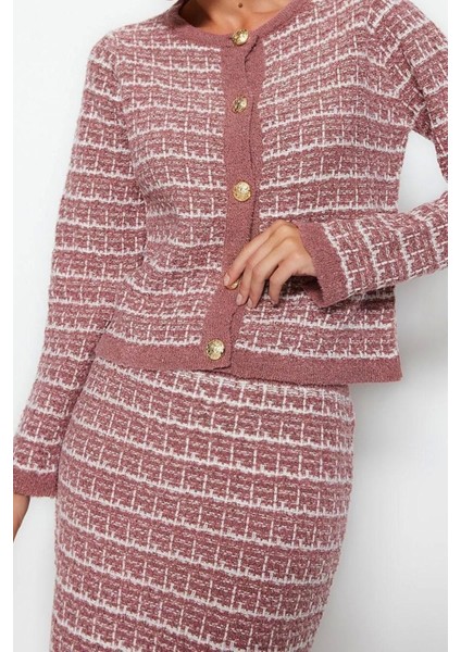 Moda Triko Dokulu Bisiklet Yaka Resmi Örgü Detaylo Hırka-Etek Triko Alt-Üst Takım fırsatları