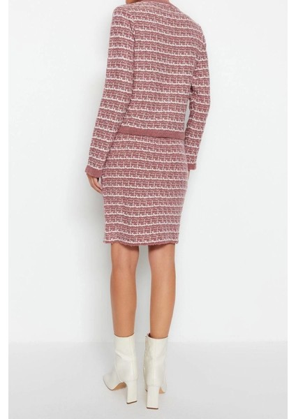 Moda Triko Dokulu Bisiklet Yaka Resmi Örgü Detaylo Hırka-Etek Triko Alt-Üst Takım indirimleri