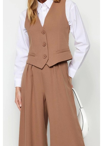 Moda Dokuma Düz V Yaka Casual Günlük Yelek-Pantolon Dokuma Alt-Üst Takım fiyatları