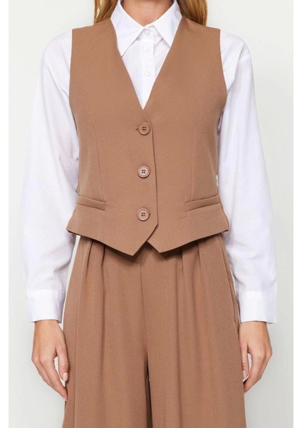 Moda Dokuma Düz V Yaka Casual Günlük Yelek-Pantolon Dokuma Alt-Üst Takım fırsatları