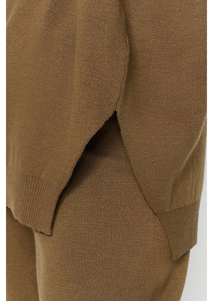 Tarz Kadın Modern Moda Normal Bel Boru Paça Bisiklet Yaka Geniş Kalıp Balon Kol Triko Alt-Üst Takım fırsatları