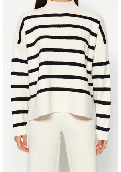 Moda Triko Bisiklet Yaka Düşük Kol Casual Günlük Ekru Triko Pantolonlu Alt-Üst Takım fırsatları