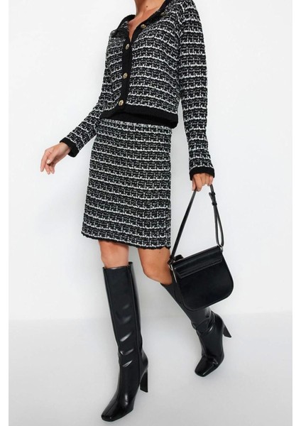 Moda Triko Dokulu Bisiklet Yaka Resmi Örgü Detaylo Hırka-Etek Triko Alt-Üst Takım fiyatları