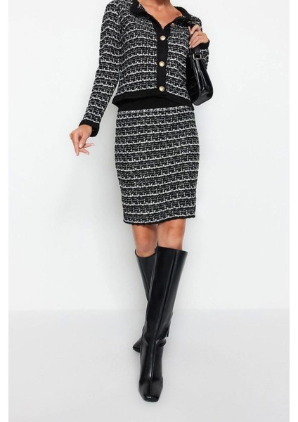 Moda Triko Dokulu Bisiklet Yaka Resmi Örgü Detaylo Hırka-Etek Triko Alt-Üst Takım fırsatları