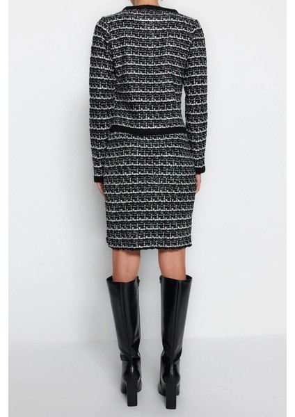 Moda Triko Dokulu Bisiklet Yaka Resmi Örgü Detaylo Hırka-Etek Triko Alt-Üst Takım indirimleri