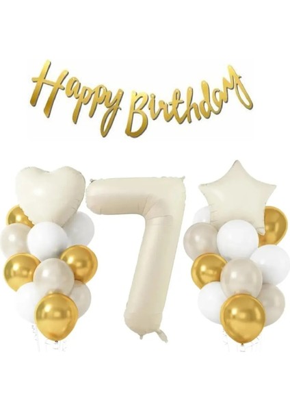 Krem Yaş Rakamlı Yıldız Kalpli Yaş Balonlu Doğum Günü Parti Seti Süsü