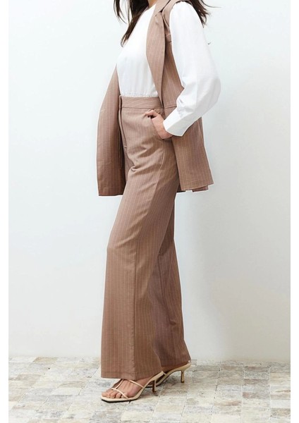 Moda Çizgili Ceket Yaka Resmi Vizon Çizgili Kumaş Yelek Pantolon Dokuma Alt Üst Takım modelleri