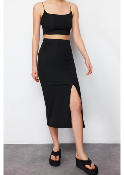 Moda Örme Düz Bisiklet Yaka Ince Askılı Casual Günlük Askılı Alt-Üst Takım