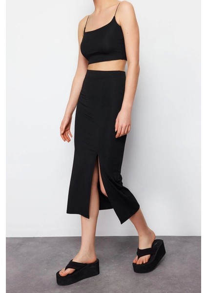 Moda Örme Düz Bisiklet Yaka Ince Askılı Casual Günlük Askılı Alt-Üst Takım fırsatları