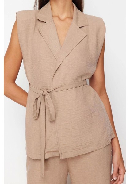 Moda Dokuma Düz Ceket Yaka Casual Günlük Koyu Kruvaze Bağlamalı Dokuma Alt-Üst Takım fırsatları