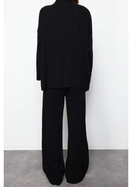 Moda Düz Dik Yaka Casual Günlük Ekru Rahat Kesim Dik Yaka Basic Triko Alt-Üst Takım fırsatları