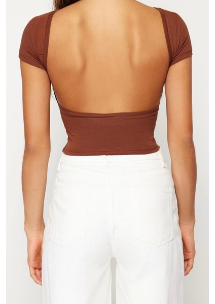 Moda Bisiklet Yaka Örme Slim Düz Desen Casual Günlük Crop Kısa Kol Bluz indirimleri