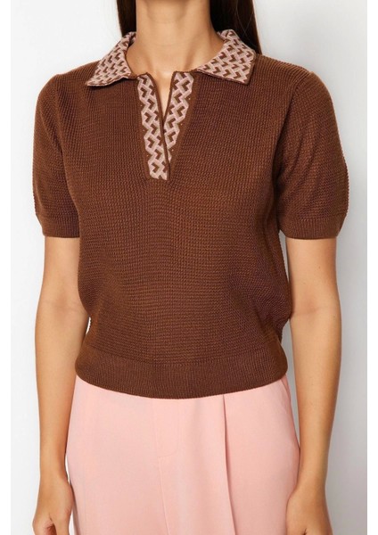 Moda Polo Yaka Triko Regular Düz Desen Casual Günlük Regular Kısa Kol Bluz