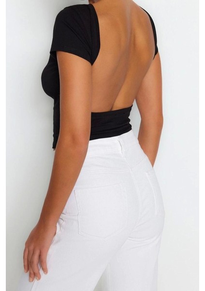 Moda Bisiklet Yaka Örme Slim Düz Desen Casual Günlük Crop Kısa Kol Bluz
