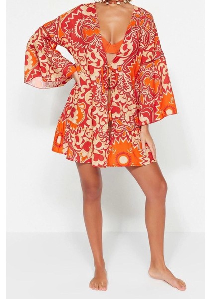 Moda Dokuma Regular Kalıp Crop V Yaka Standart Kol Shally Basic Etnik Desen Kimono Kaftan modelleri