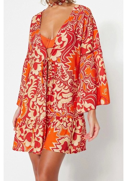 Moda Dokuma Regular Kalıp Crop V Yaka Standart Kol Shally Basic Etnik Desen Kimono Kaftan fırsatları