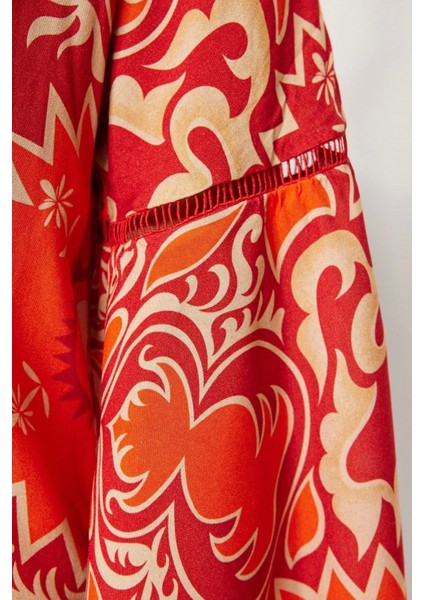 Moda Dokuma Regular Kalıp Crop V Yaka Standart Kol Shally Basic Etnik Desen Kimono Kaftan indirimleri
