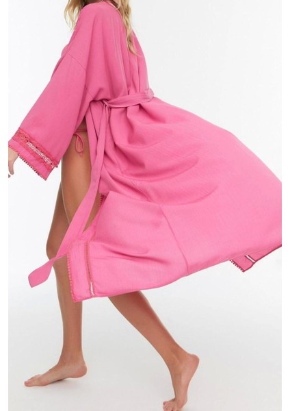 Moda Dokuma Regular Kalıp Uzun V Yaka Standart Kol Crinkle Basic Düz Desen Kimono Kaftan modelleri