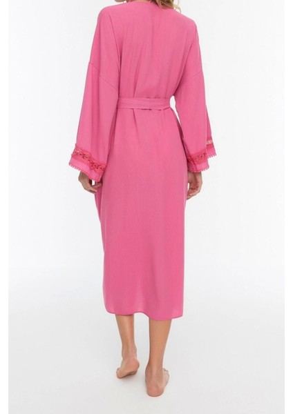 Moda Dokuma Regular Kalıp Uzun V Yaka Standart Kol Crinkle Basic Düz Desen Kimono Kaftan indirimleri
