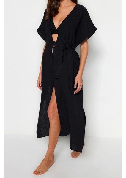 Moda Dokuma Oversize Kalıp Uzun V Yaka Standart Kol Müslin Kruvaze Düz Desen Kimono Kaftan fiyatları