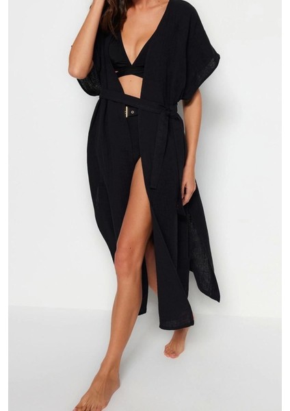 Moda Dokuma Oversize Kalıp Uzun V Yaka Standart Kol Müslin Kruvaze Düz Desen Kimono Kaftan modelleri