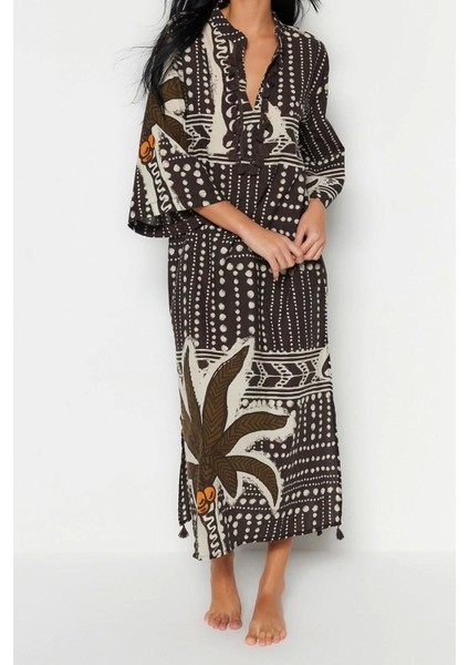 Moda Dokuma Rahat Kalıp Uzun Gömlek Yaka Standart Kol Vual Basic Çizgili Desen Kimono Kaftan fiyatları