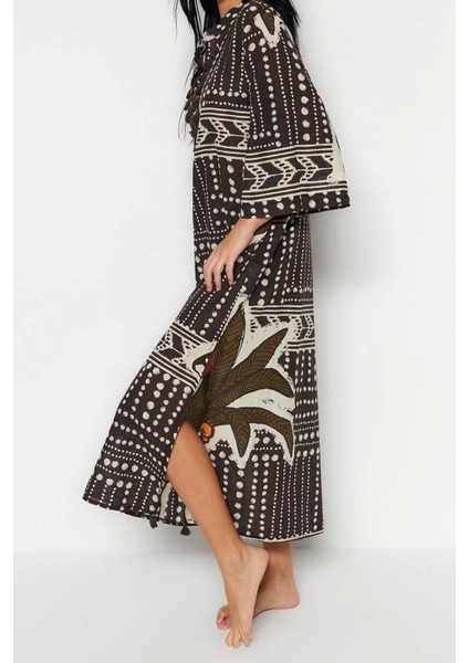 Moda Dokuma Rahat Kalıp Uzun Gömlek Yaka Standart Kol Vual Basic Çizgili Desen Kimono Kaftan modelleri